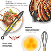 Stainless steel kitchen tongs and egg whisk with silicone tips, combining durability with a soft-touch grip.

