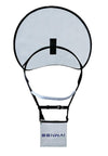 White Wearable Hands Free Sun Canopy Vest with Black Structural Frames and Adjustable Safety Chest Straps
