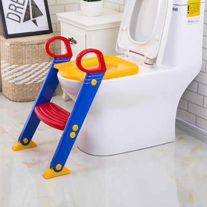 Premium children's potty training seat with adjustable step ladder and safety handrails, compatible with standard UAE toilets.