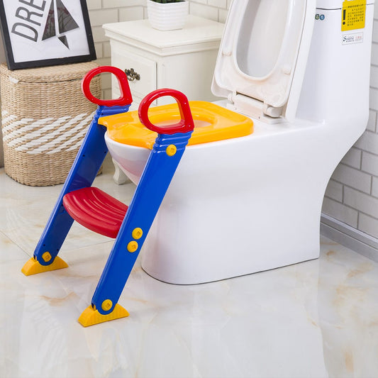 Premium children's potty training seat with adjustable step ladder and safety handrails, compatible with standard UAE toilets.