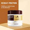 Clean studio shot showcasing the Karseell hair cream bottle with a background text overlay highlighting the active wheat protein smoothing formula.