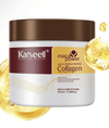 Elegant presentation of the Karseell collagen jar surrounded by floating transparent golden nourishing oil droplets.