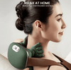 Side View Profile of Female Model Relaxing at Home Using the Cordless Deep Tissue Cervical Massage Wrap around the Neck